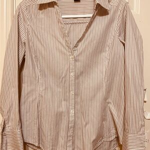 Ann Taylor Cream Button Down Shirt with Cuffed Sleeves